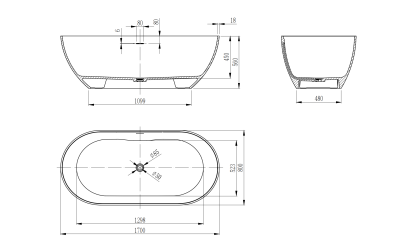 Ванна из искусственного камня Vincea VBT-4S04MW, 1700*800*560