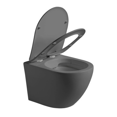 Унитаз подвесной Globo Vincea VT1-14SMA безободковый, ультратонкое сиденье soft-close, антрацит матовый