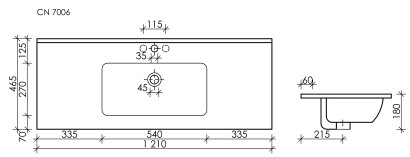 Мебельная раковина накладная Ceramicanova Element, белый 1210х465х180мм CN7006