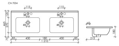 Мебельная раковина накладная Ceramicanova Element, белый 1210х465х180мм CN7004