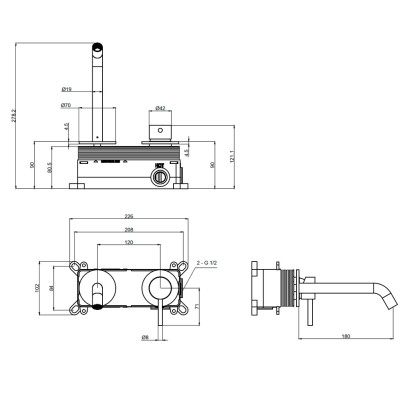 Смеситель для раковины на стену (комплект), металл AQUAme Siena AQM6215GM