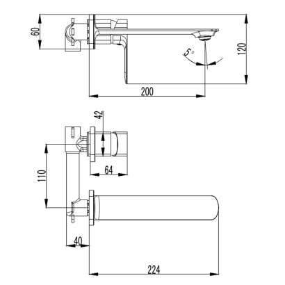 Смеситель для раковины на стену (комплект), шлифованное золото AQUAme Monza AQM6315BG